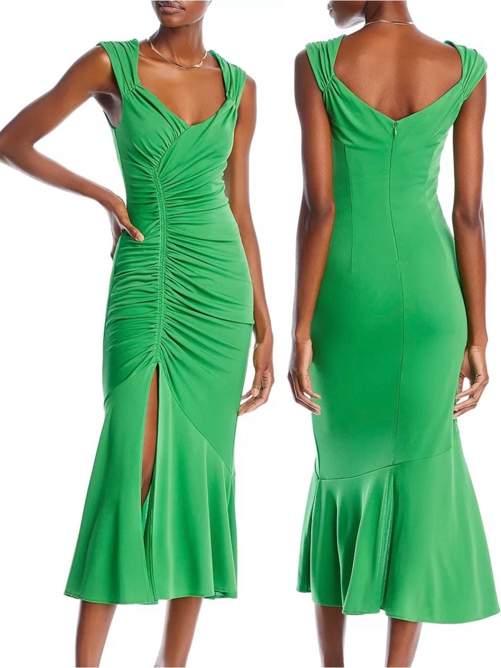cinq a sept Green Ruched Draped Maxi Dress